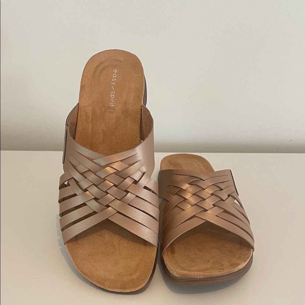 Easy Spirit Women's Leather Bronze Woven Slide Mules size 10